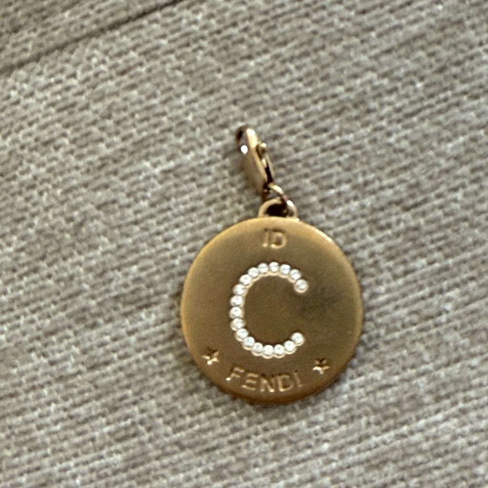 Fendi Gold Necklace with Circular Pendant and Sparkling Letter C